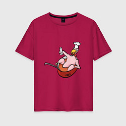Женская футболка оверсайз Курица лежит в кастрюле