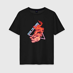 Женская футболка оверсайз Retrowave Японский Дракон