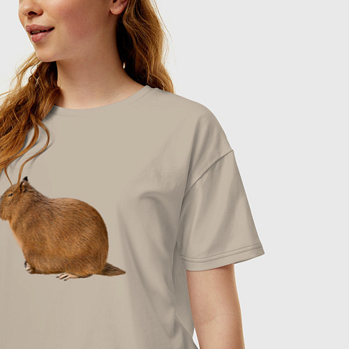 Женская футболка оверсайз Капибара сидит и спит / Миндальный – фото 3