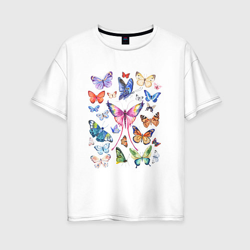Женская футболка оверсайз Волшебные бабочки акварелью / Белый – фото 1