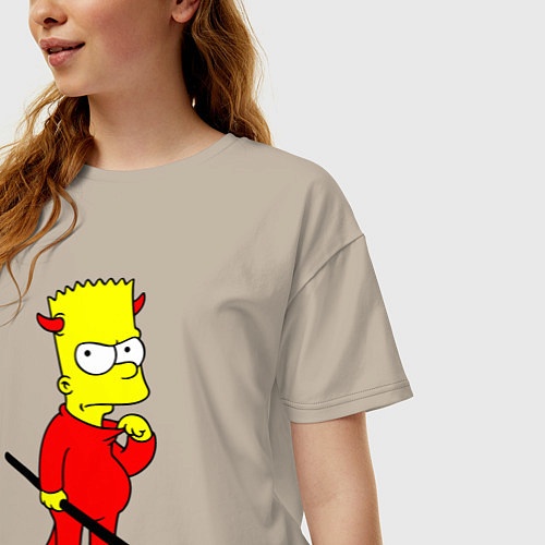 Женская футболка оверсайз Bart Simpson - devil / Миндальный – фото 3