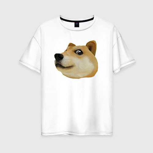 Женская футболка оверсайз Объёмный пиксельный пёс Доге внимательно смотрит / Белый – фото 1