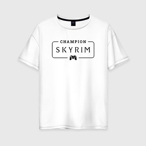 Женская футболка оверсайз Skyrim gaming champion: рамка с лого и джойстиком / Белый – фото 1