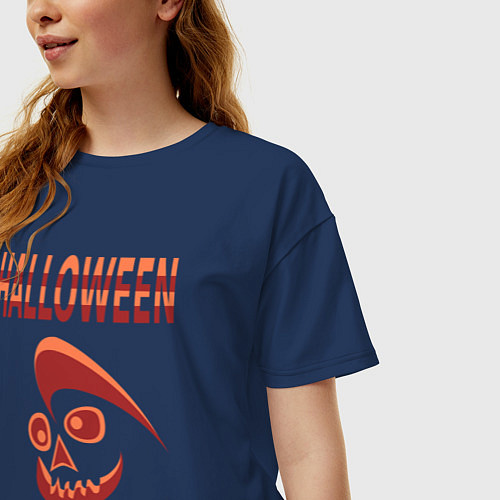 Женская футболка оверсайз Ночь вампиров halloweeen / Тёмно-синий – фото 3