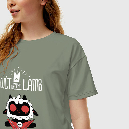 Женская футболка оверсайз Культ Агнаца - Cult of the lamb / Авокадо – фото 3