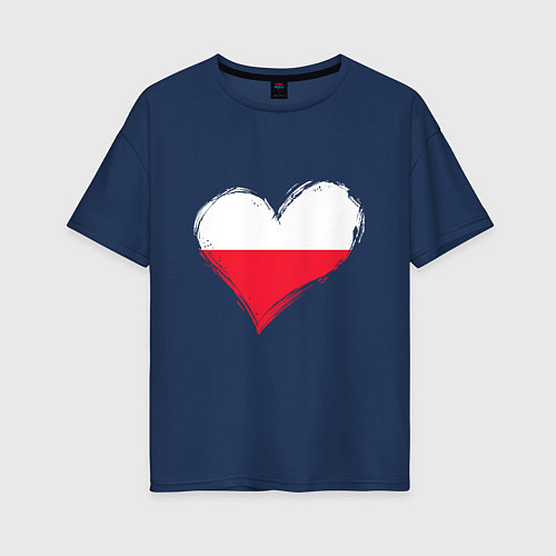 Женская футболка оверсайз Сердце - Польша / Тёмно-синий – фото 1