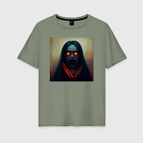 Женская футболка оверсайз Портрет ужасной ведьмы / Авокадо – фото 1