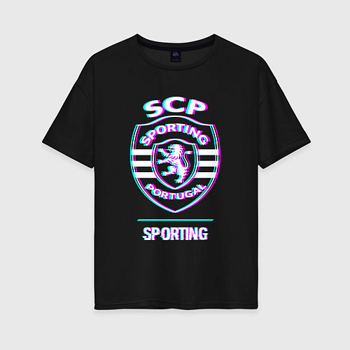 Женская футболка оверсайз Sporting FC в стиле glitch / Черный – фото 1
