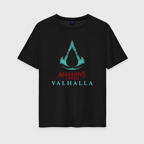 Женская футболка оверсайз Assassins Creed Valhalla - logo / Черный – фото 1