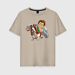 Женская футболка оверсайз Ветеринар лечит собачку бассет-хаунда