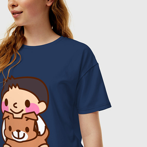 Женская футболка оверсайз Ветеринар держит собачку / Тёмно-синий – фото 3