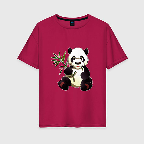 Женская футболка оверсайз Панда кушает бамбук / Маджента – фото 1