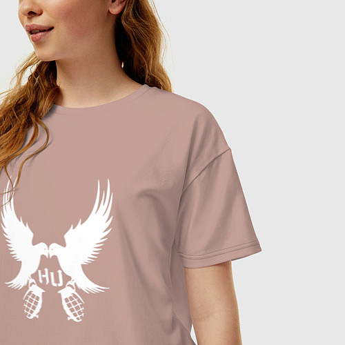 Женская футболка оверсайз Hollywood Undead - две птице / Пыльно-розовый – фото 3