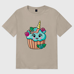 Футболка оверсайз женская Пирожное-единорог, цвет: миндальный