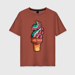 Футболка оверсайз женская Мороженое осьминог, цвет: кирпичный