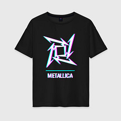 Футболка оверсайз женская Metallica glitch rock, цвет: черный