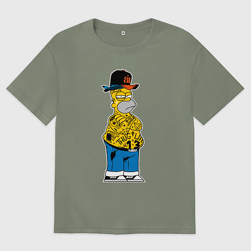 Женская футболка оверсайз Гомер Симпсон - жизнь головореза - татуха / Авокадо – фото 1