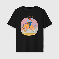 Футболка оверсайз женская Наездник на лошадке - Родео, цвет: черный
