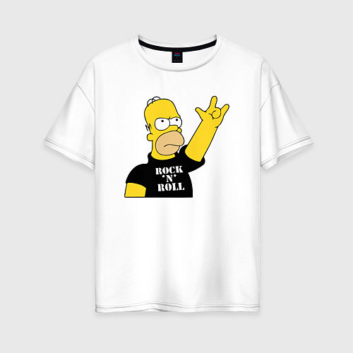 Женская футболка оверсайз Гомер Симпсон - Rock n Roll / Белый – фото 1