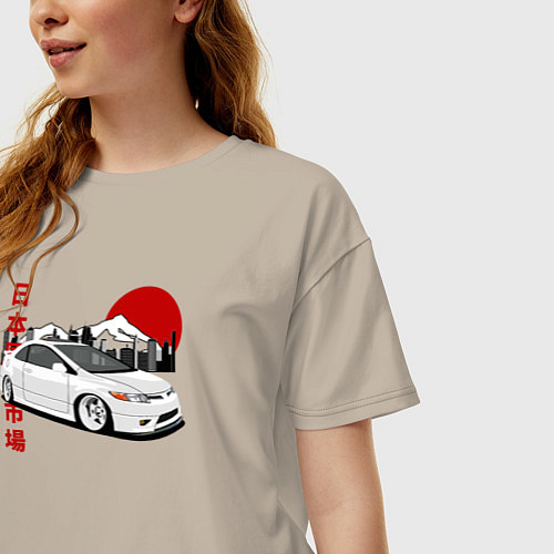 Женская футболка оверсайз Honda Civic Si Type-r / Миндальный – фото 3