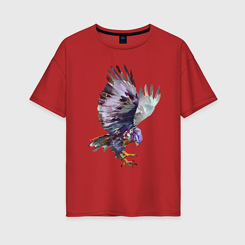 Женская футболка оверсайз Сокол - акварель / Красный – фото 1