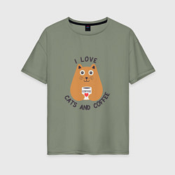 Женская футболка оверсайз Люблю котиков и кофе