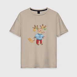 Женская футболка оверсайз Рождественский олень с санями