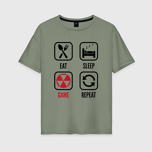 Женская футболка оверсайз Eat - sleep - Fallout - repeat / Авокадо – фото 1