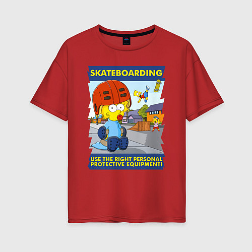 Женская футболка оверсайз Skateboarding - use the right personal protective / Красный – фото 1