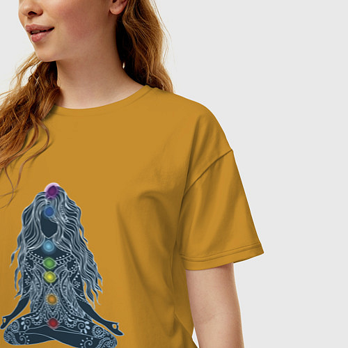 Женская футболка оверсайз Йога - чакры по цветам / Горчичный – фото 3