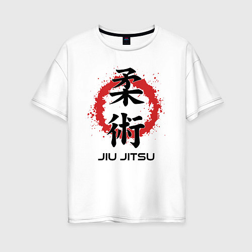 Женская футболка оверсайз Jiu jitsu red splashes logo / Белый – фото 1