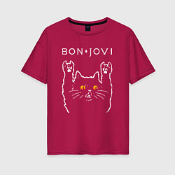 Женская футболка оверсайз Bon Jovi rock cat