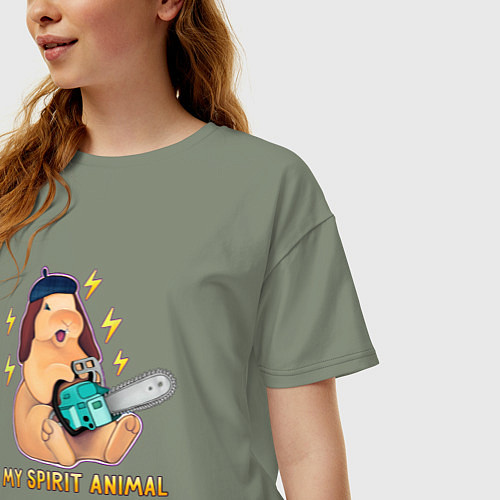 Женская футболка оверсайз Кролик с бензопилой мое тотемное животное / Авокадо – фото 3