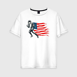 Футболка оверсайз женская Американский футбол с флагом США, цвет: белый