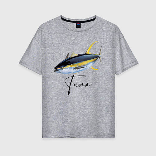 Женская футболка оверсайз Желтопёрый океанский тунец / Меланж – фото 1