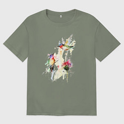 Женская футболка оверсайз Живопись полет колибри