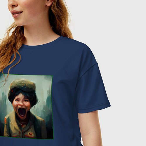 Женская футболка оверсайз Портрет ужасной женщины / Тёмно-синий – фото 3