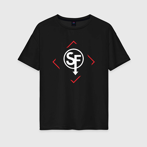 Женская футболка оверсайз Символ Sally Face в красном ромбе / Черный – фото 1