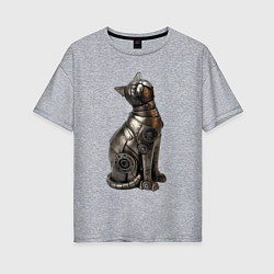 Футболка оверсайз женская Металлическая статуэтка кошки, цвет: меланж