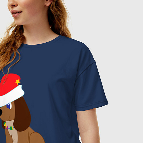 Женская футболка оверсайз Праздничный пёсик / Тёмно-синий – фото 3