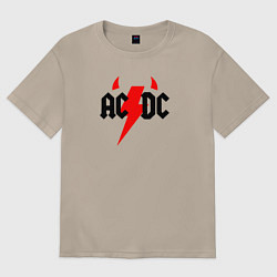 Футболка оверсайз женская AC DC - рога, цвет: миндальный