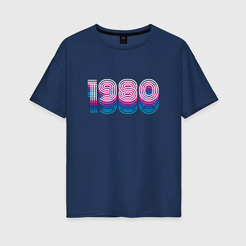 Женская футболка оверсайз 1980 год ретро неон / Тёмно-синий – фото 1
