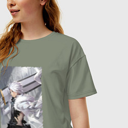 Футболка оверсайз женская Аллен с мечом - D Gray man, цвет: авокадо — фото 2