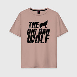 Футболка оверсайз женская Большой страшный волк, цвет: пыльно-розовый