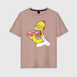 Футболка оверсайз женская Гомер Симпсон нацелился на пончик, цвет: пыльно-розовый