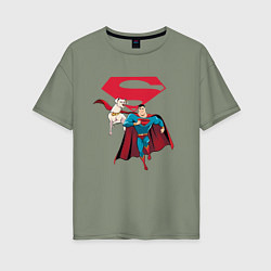 Футболка оверсайз женская Крипто и Супермен с лого DC Лига Суперпитомцы, цвет: авокадо