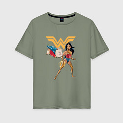 Женская футболка оверсайз Свинка и Чудо-Женщина DC Лига Суперпитомцы
