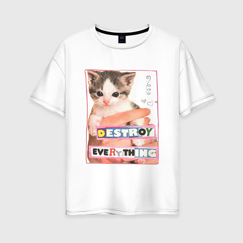 Женская футболка оверсайз Destroy everything kitty / Белый – фото 1