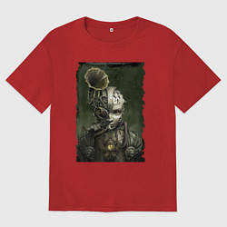 Футболка оверсайз женская Девушка в механистическом костюме, цвет: красный