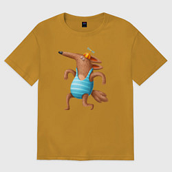 Футболка оверсайз женская Волк в голубом плавательном костюме, цвет: горчичный